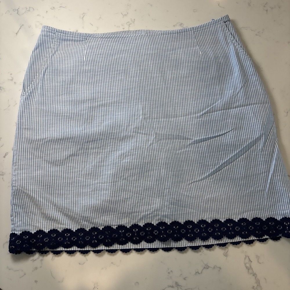 Golftini Golf Skort‎ Blue Stripe Lace Hem Linen-look Cotton Spandex Women SZ 10L